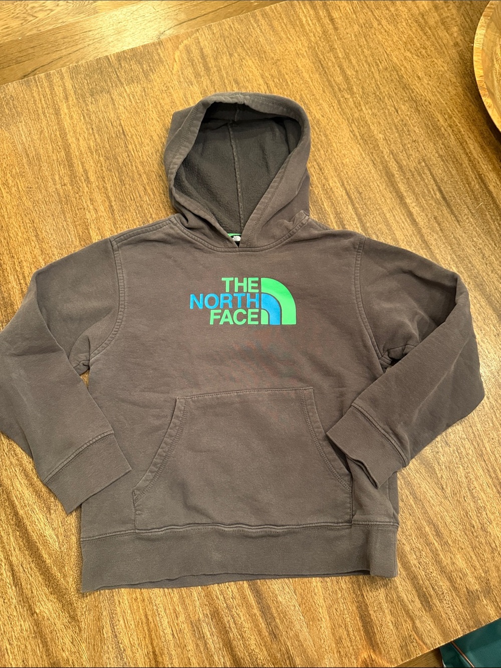 The North Face Brown Kids Hoodie with Blue and Green Logo